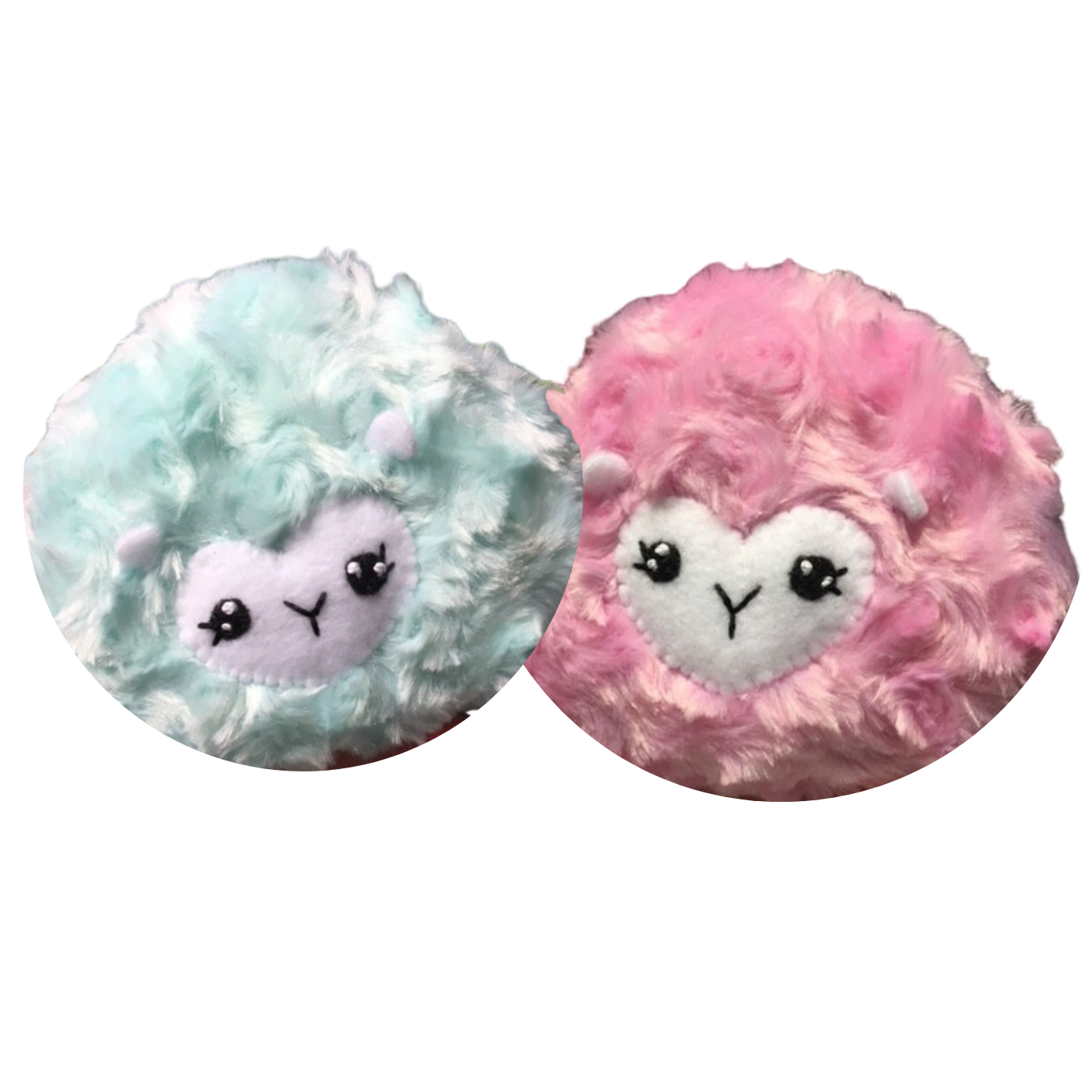Pygmy puff craft picture of two spherical furry plush toys with heart shaped faces
