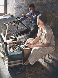 Image of woman spy working at a typewriter