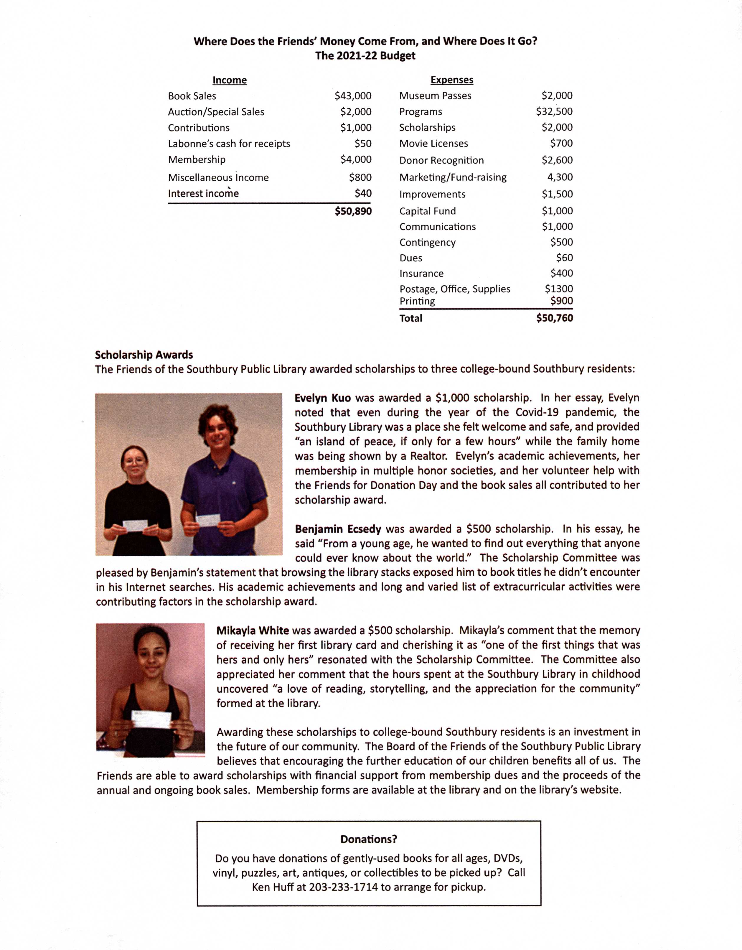 The second page of the Friends Newsletter for Summer/Fall 2021