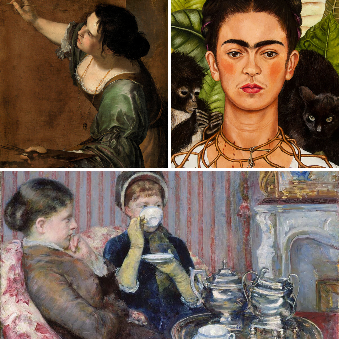 Image of three different artworks with women