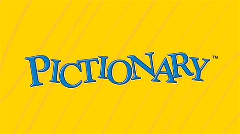 Pictionary logo (blue serif text on a yellow background)