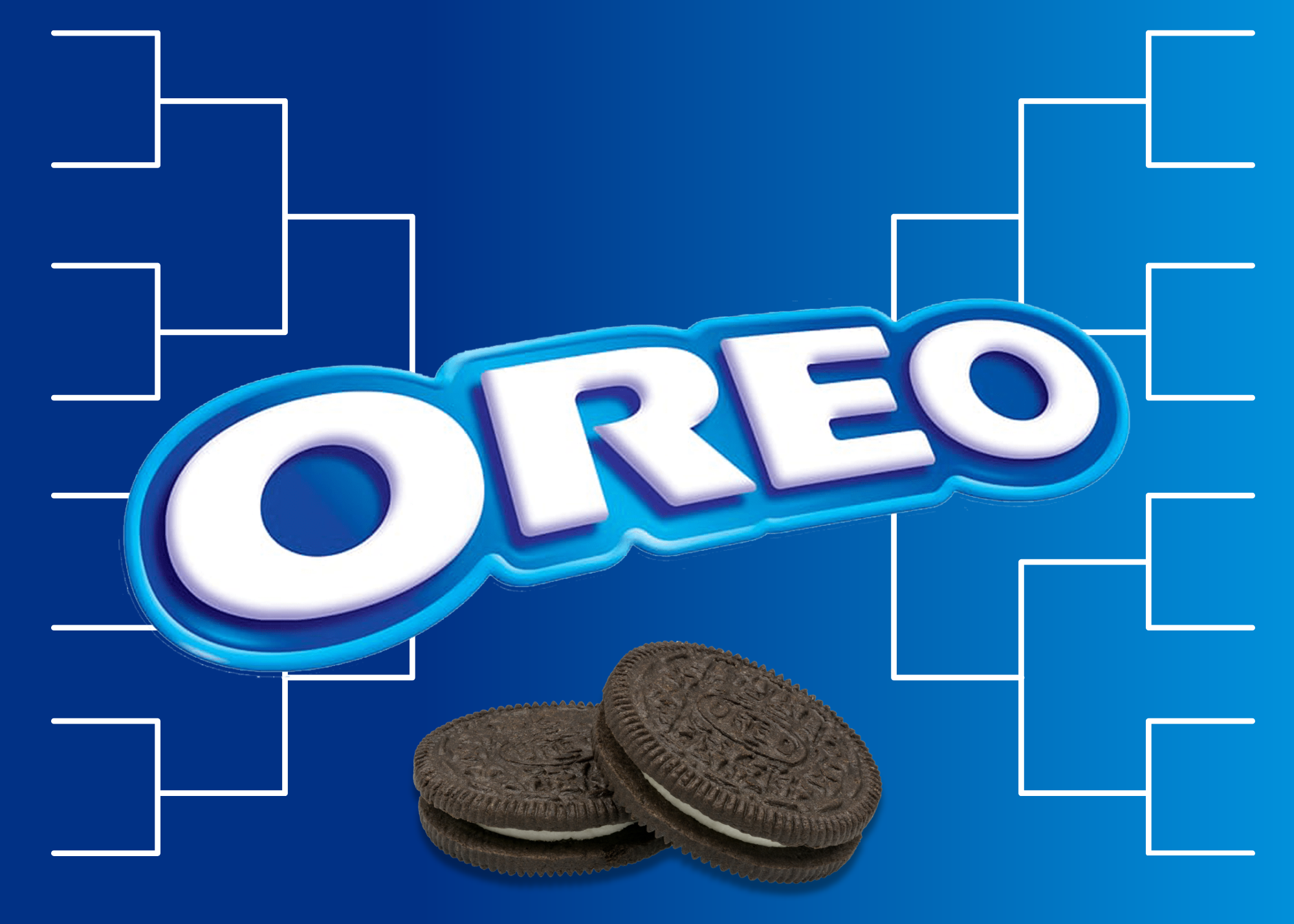 The Oreo logo over a tournament bracket with a blue background