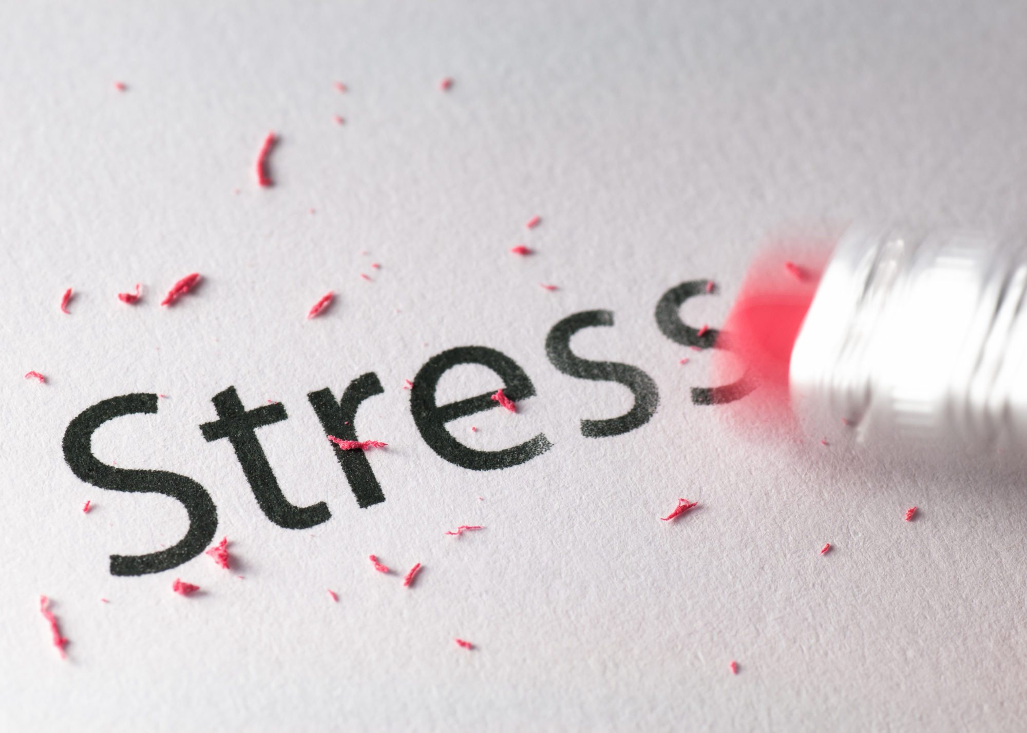 The text "Stress" is shown being erased