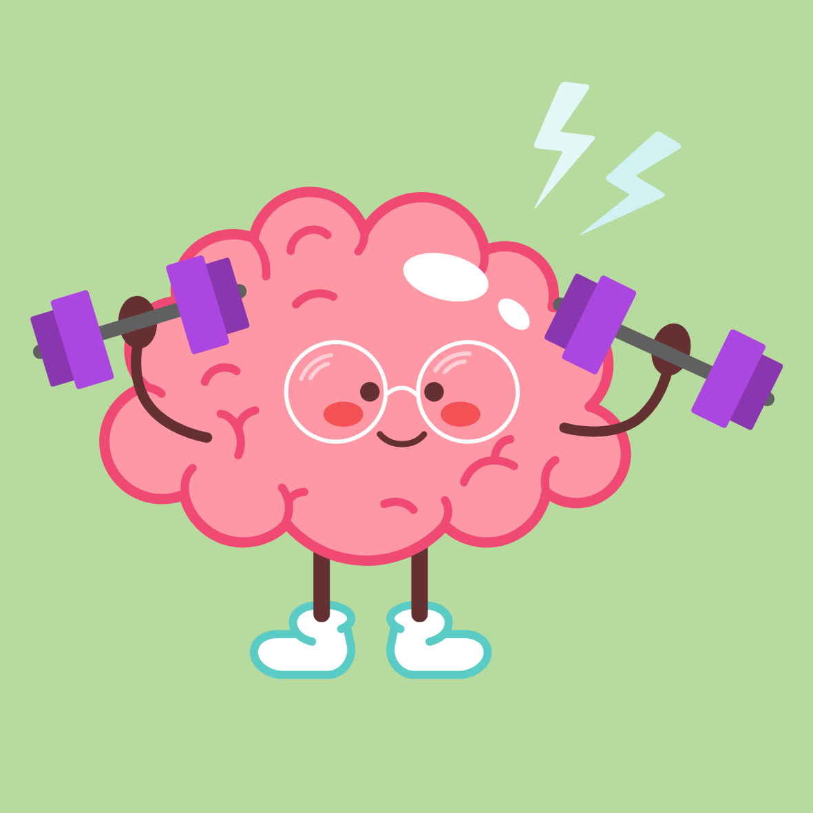 a cartoon brain exercising with little dumbells