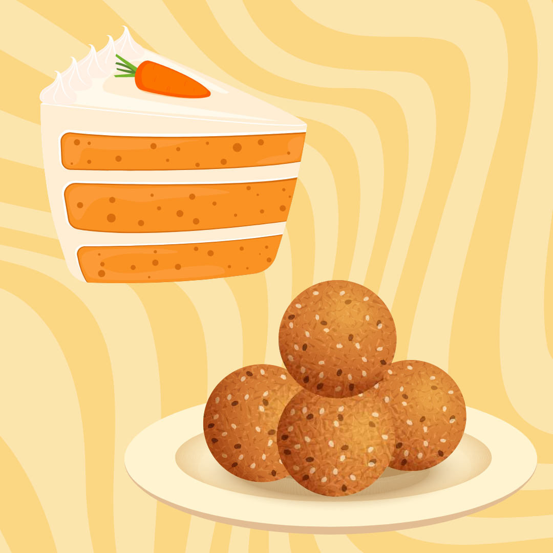 A drawing of carrot cake and energy bite granola balls