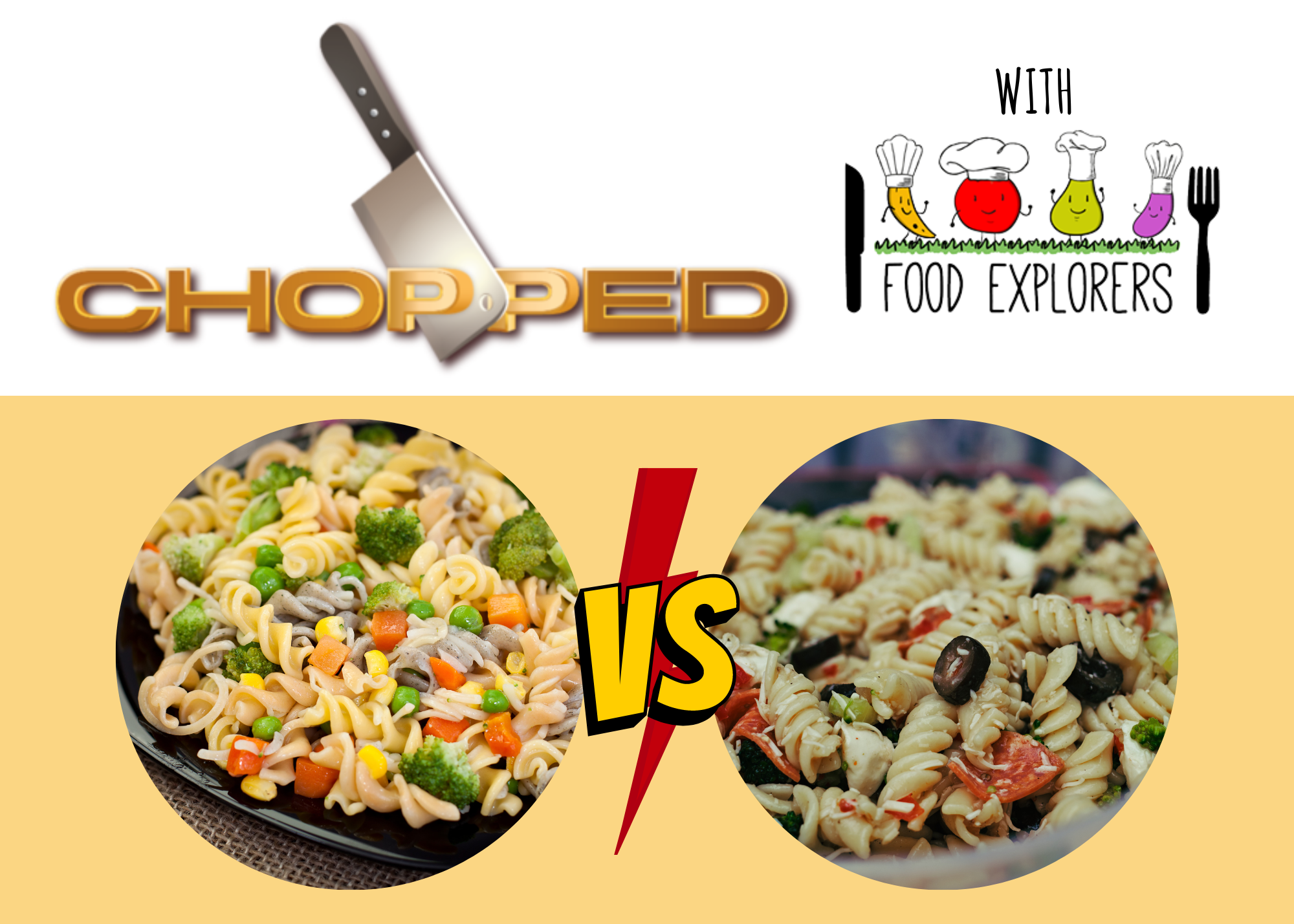 The chopped logo over images of pasta salad laid against each other