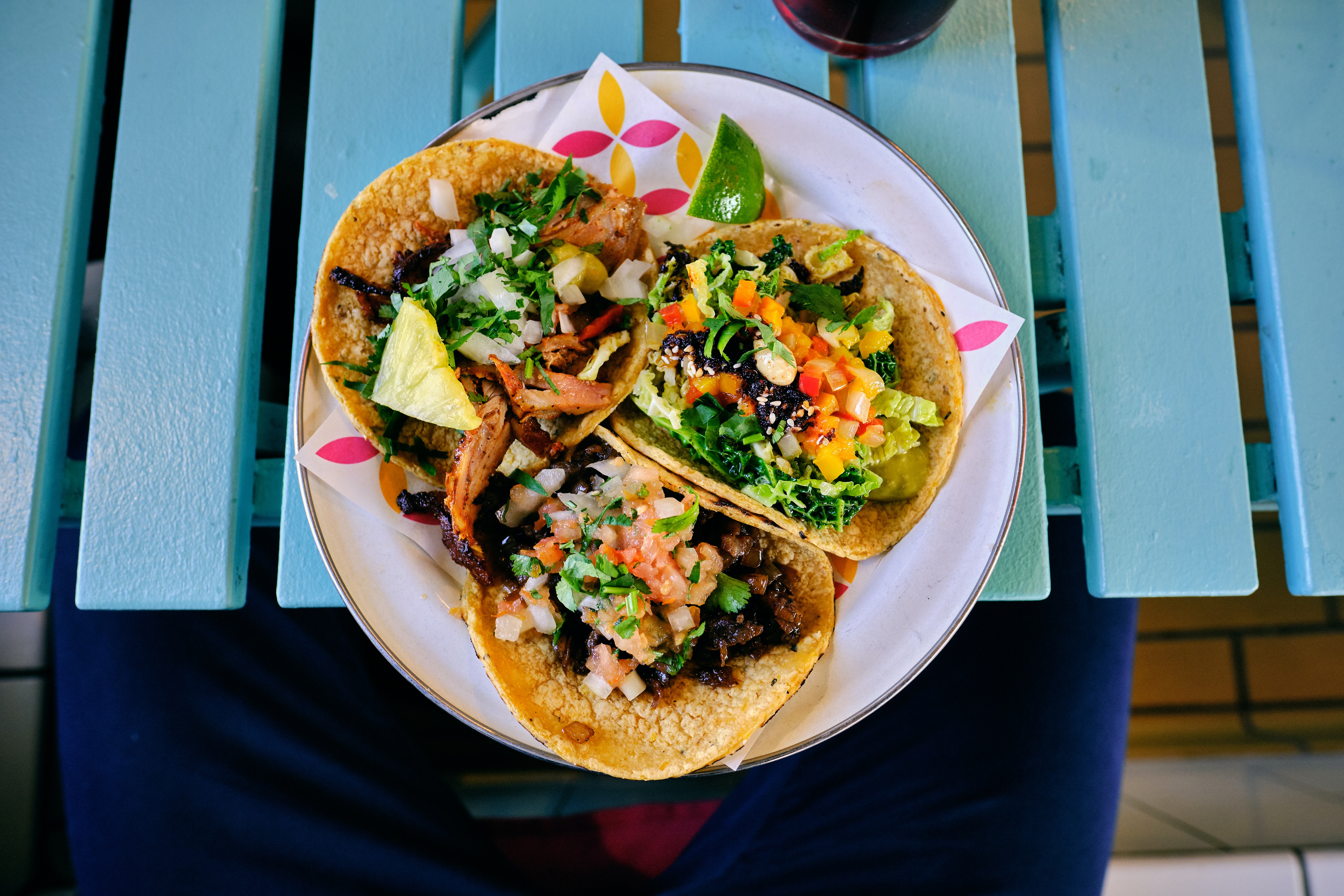 A stock image of three vibrant tacos