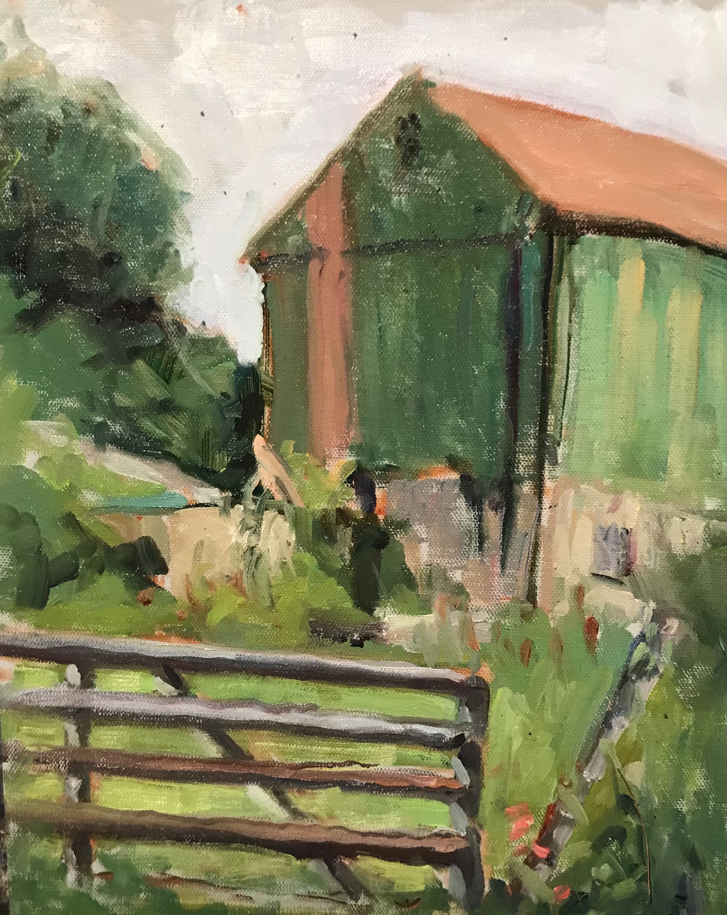 Painting of a Green Barn