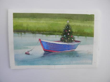 Image of a Christmas tree on a boat
