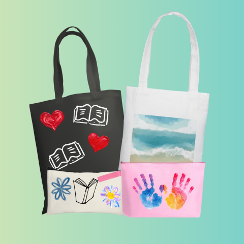 Painted tote bags and zippouches