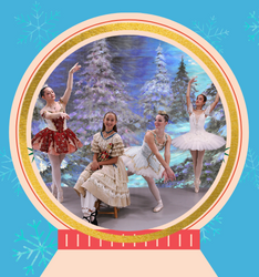 four Main Street Ballet performers posing in Nutcracker costumes