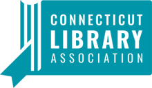 Connecticut Library Association Logo (their name on a teal book)